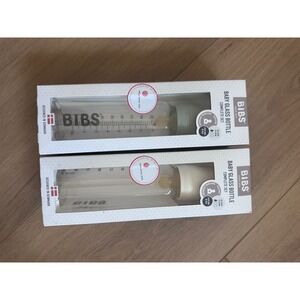 BIBS Baby Glass Bottle Complete Set 8oz 225ml Ivory Slow Flow 2 Pack New